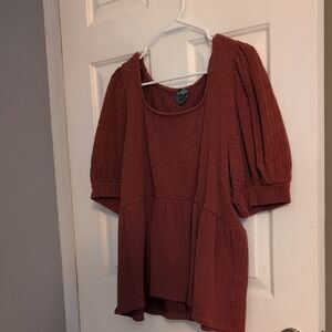 ARULA Rust Textured Puff-Sleeve Peplum Tunic